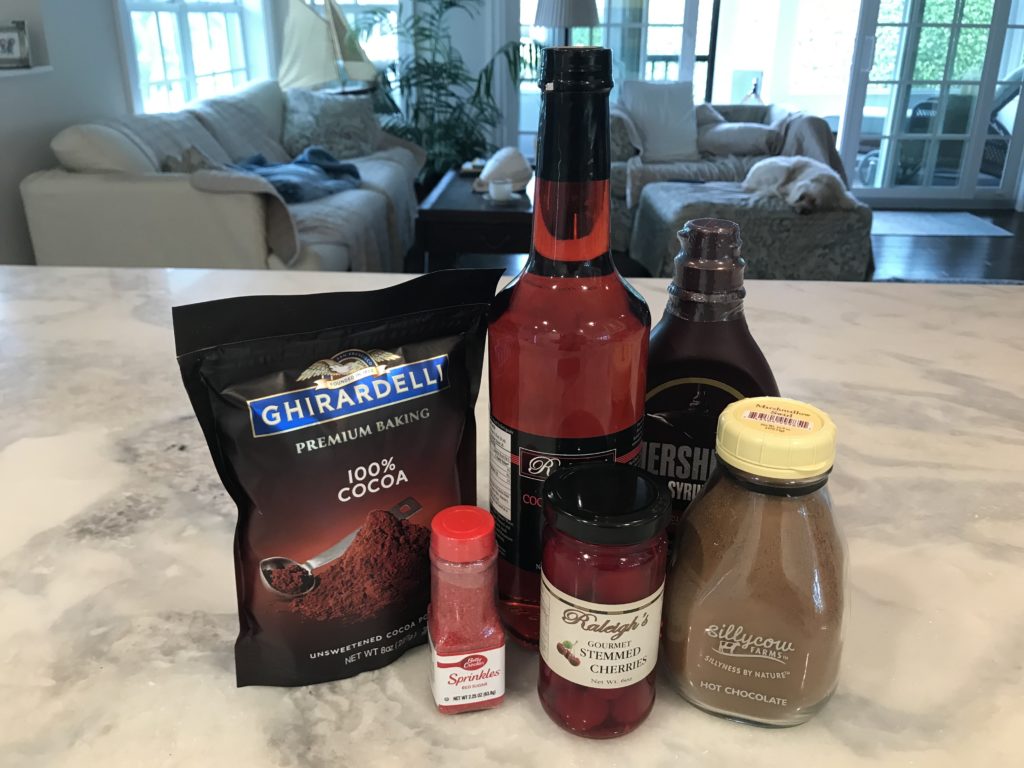 All the ingredients you need for a chocolate cherry mocktail 